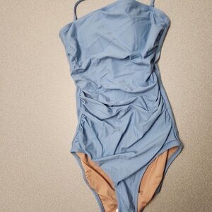 J. Crew Long-torso Ruched Bandeau Strapless One-piece Swimsuit Size 6 Blue NWT